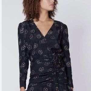 VERONICA BEARD Black Silk Floral Mini Wrap Dress Size 2